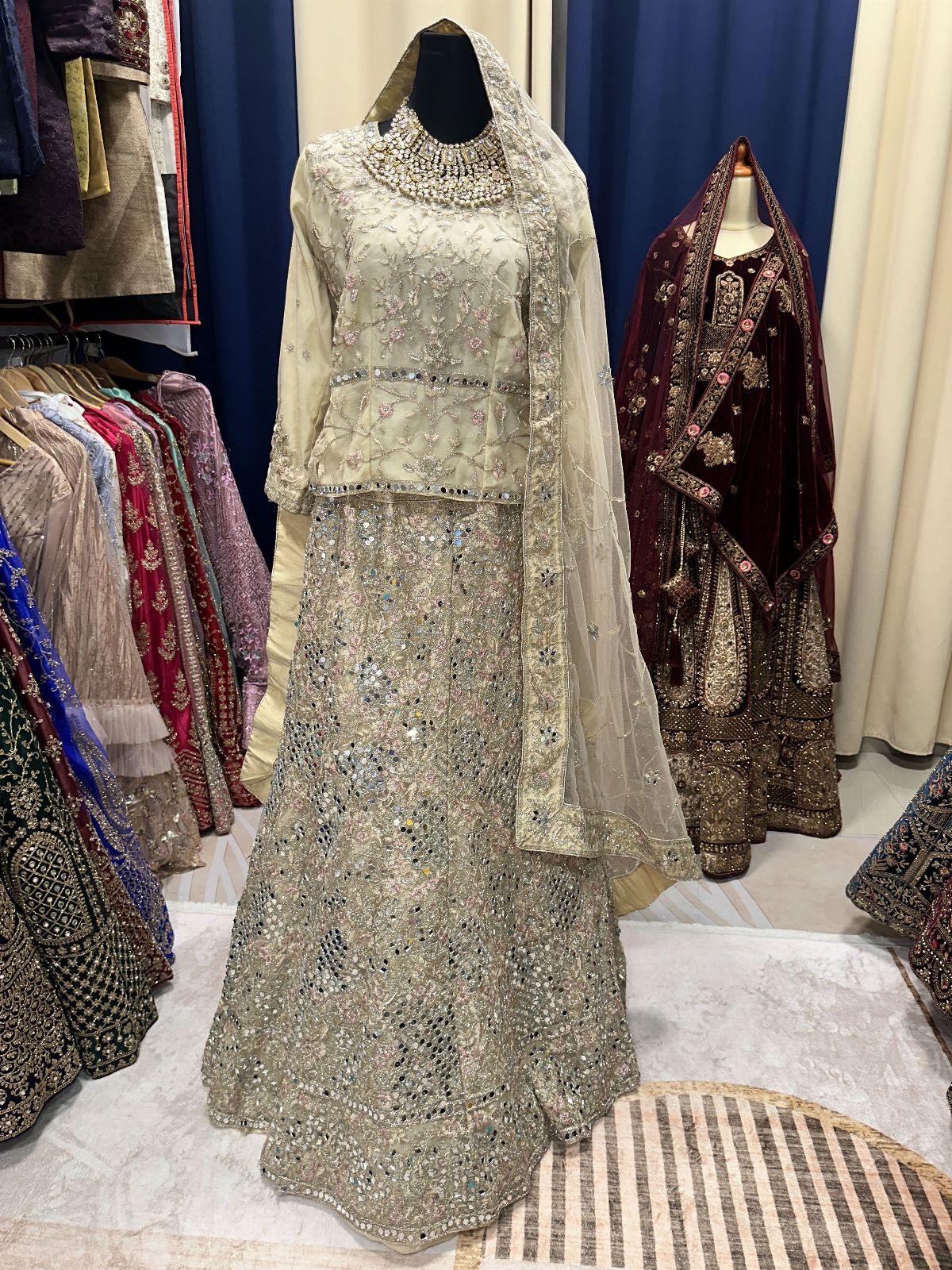 Grand Mirror Buttermilk Cream Lengha