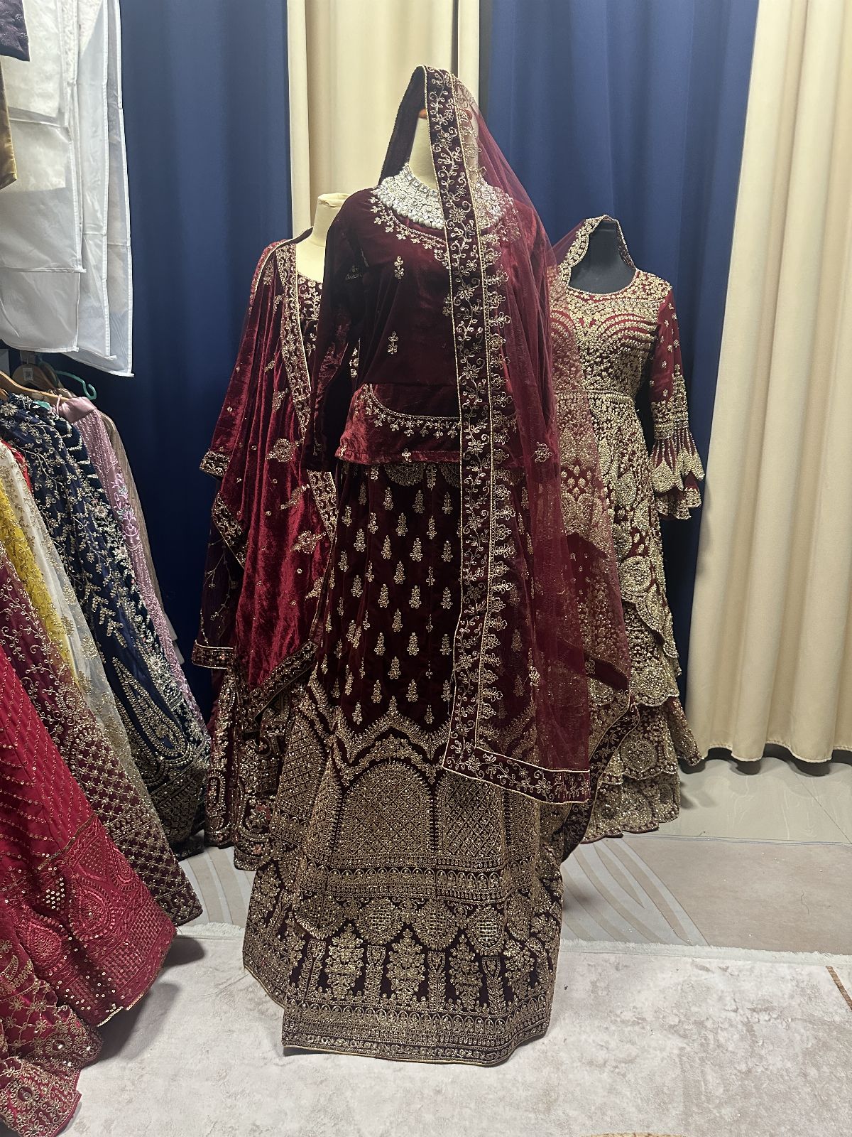 Grand Party Velvet Dark Maroon Lengha