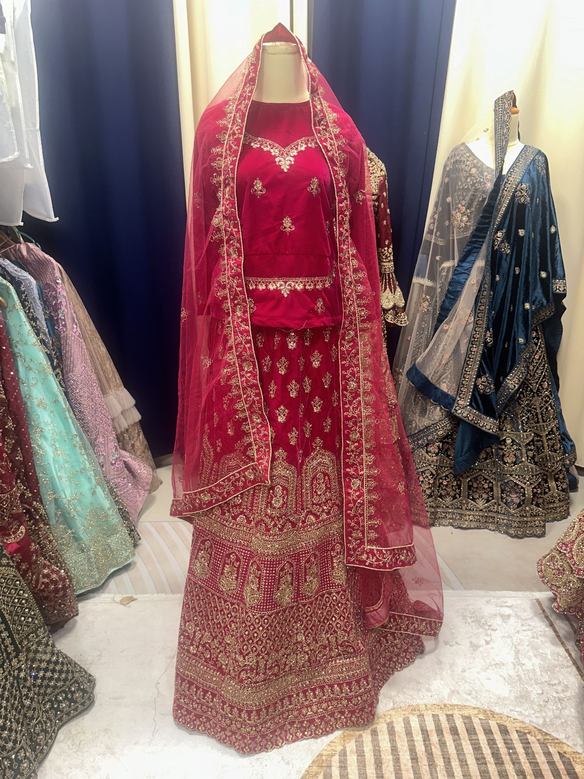 Party Velvet Rani Pink Lengha