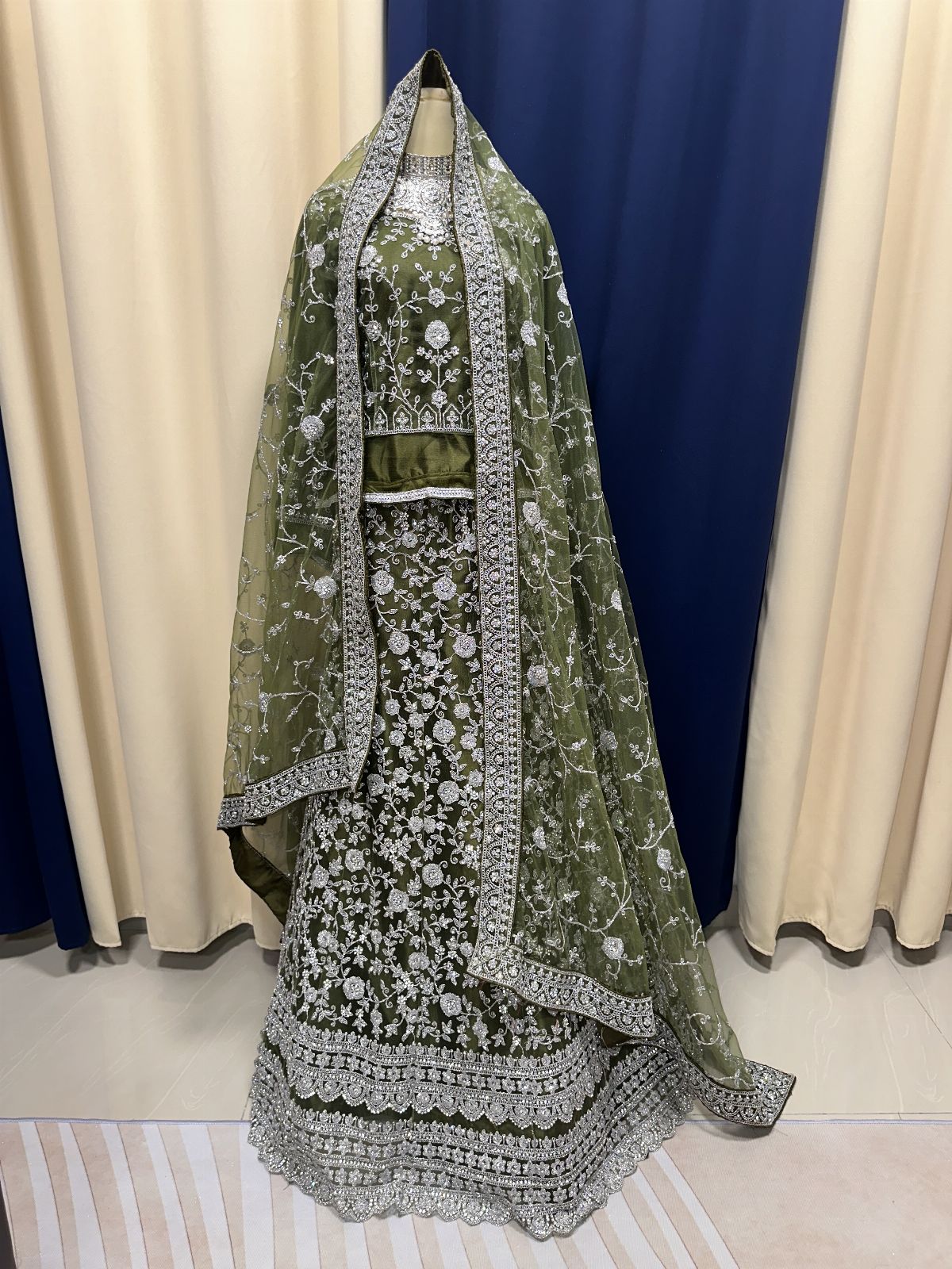 Grand Stones Moss Green Lengha