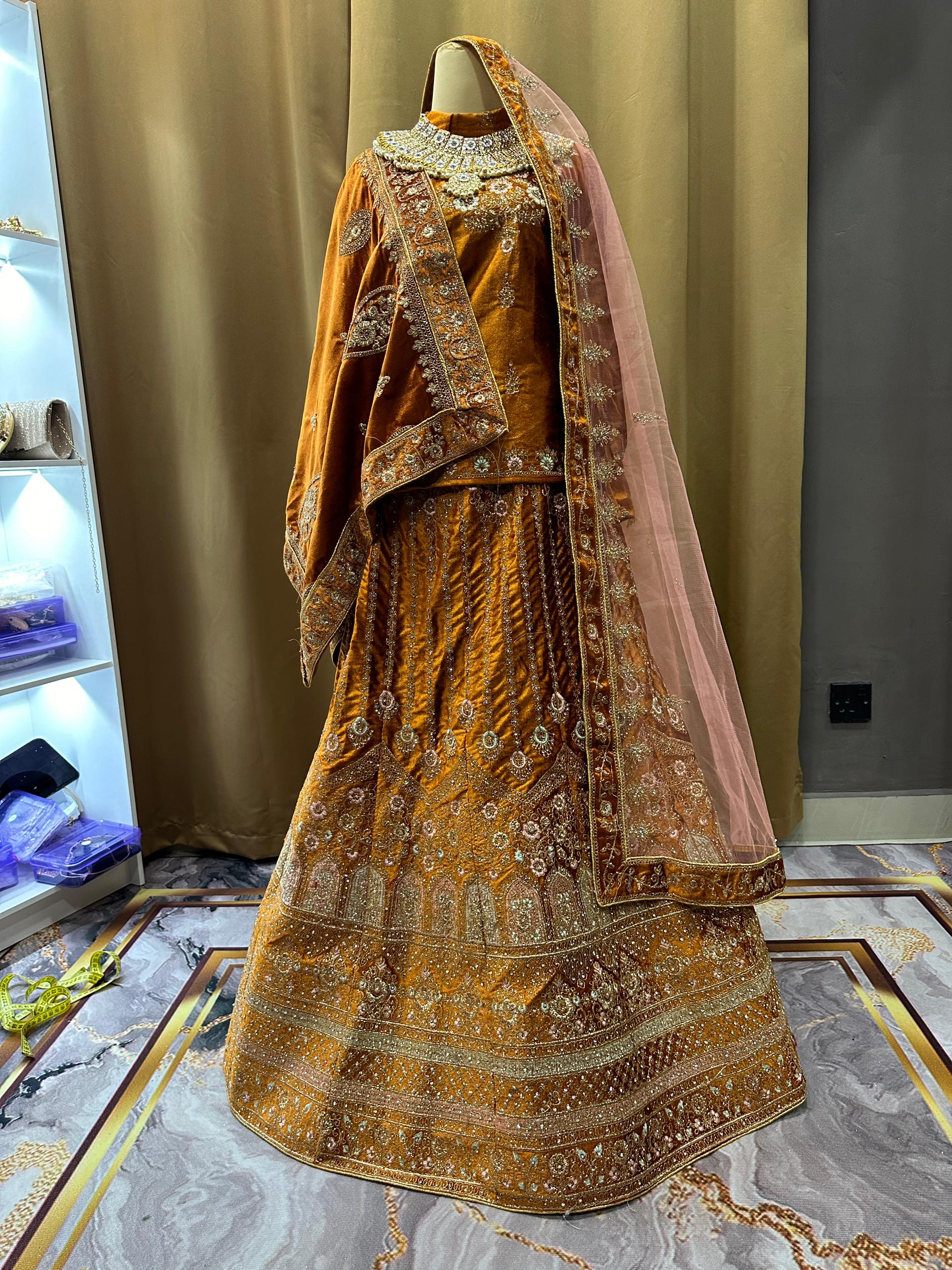 Grand Double Dupatta Orange Mustard Lengha