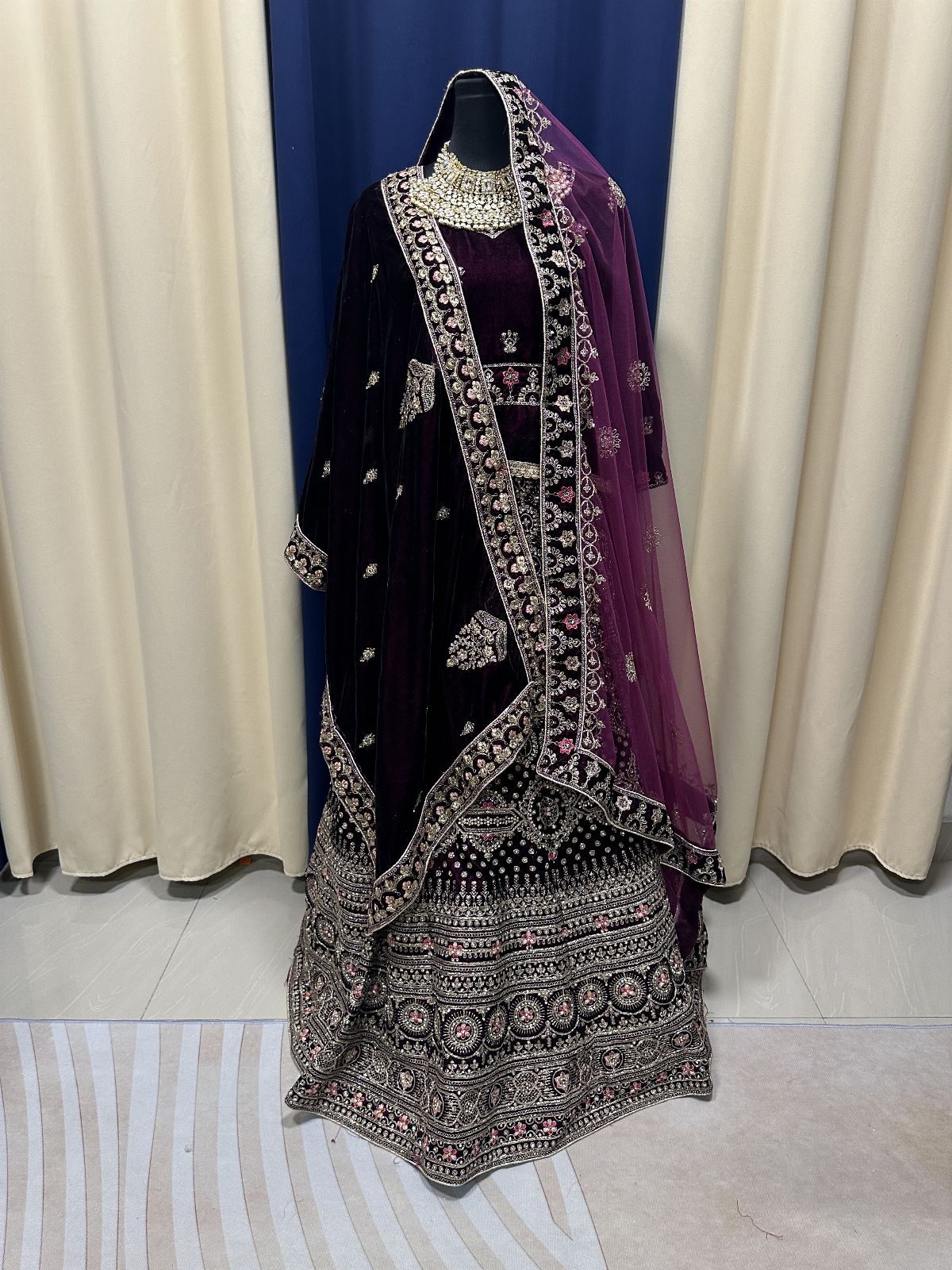 Grand Double Dupatta Purple Lengha