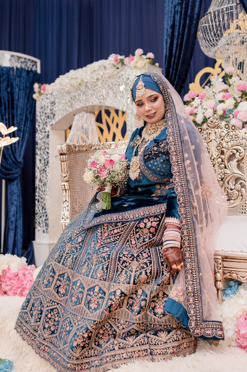 Grand Double Dupatta Cobalt Blue Lengha