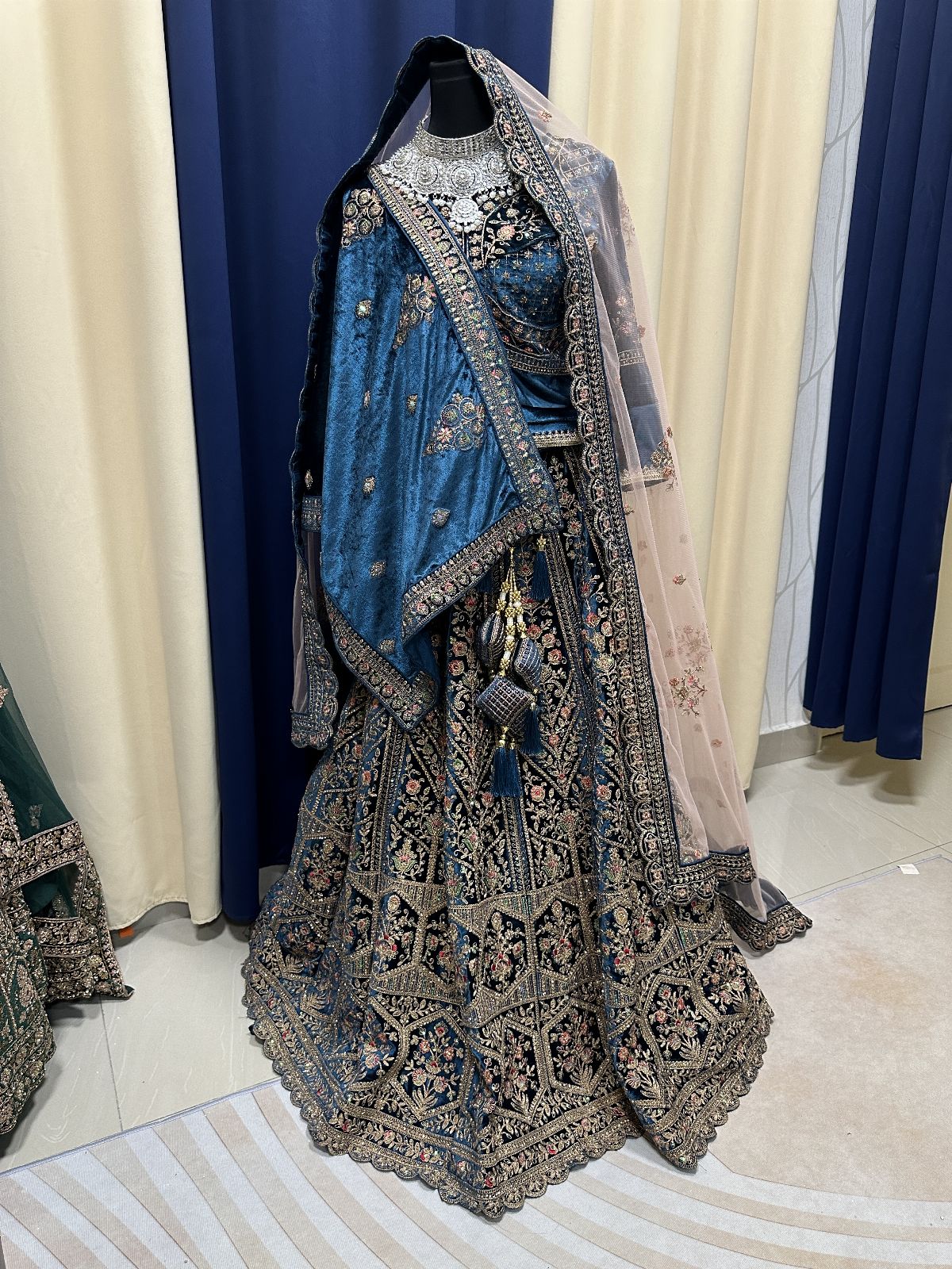 Grand Double Dupatta Cobalt Blue Lengha