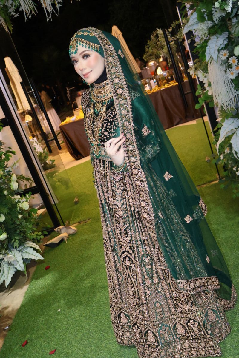 Grand Stones Emerald Green Lengha Dress
