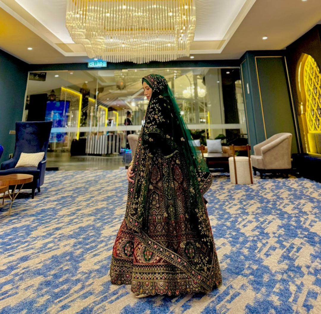 Grand Double Dupatta Green Mix Maroon Lengha