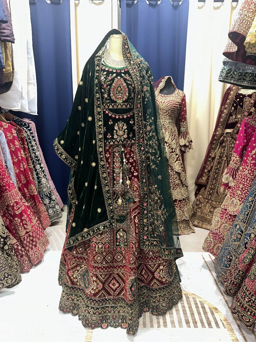 Grand Double Dupatta Green Mix Maroon Lengha