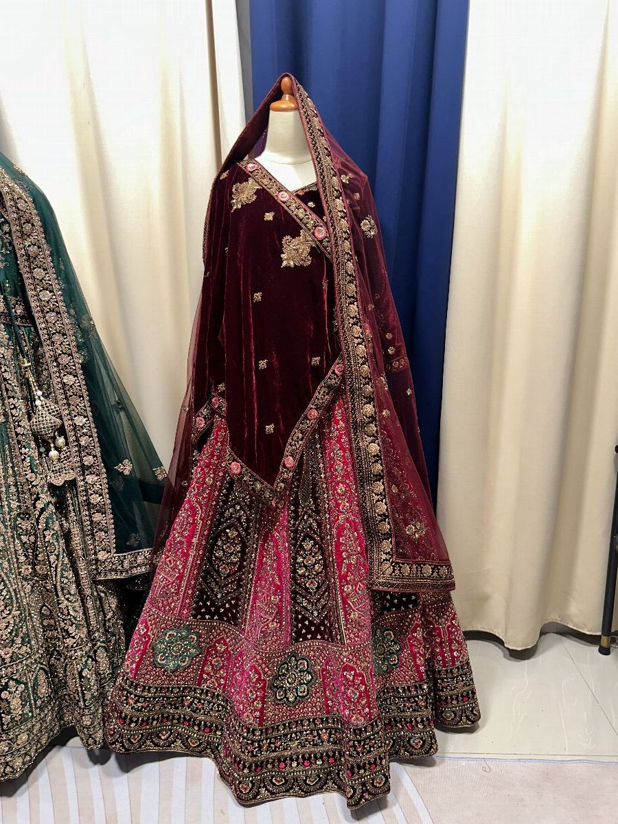 Grand Double Dupatta Maroon Pink Lengha