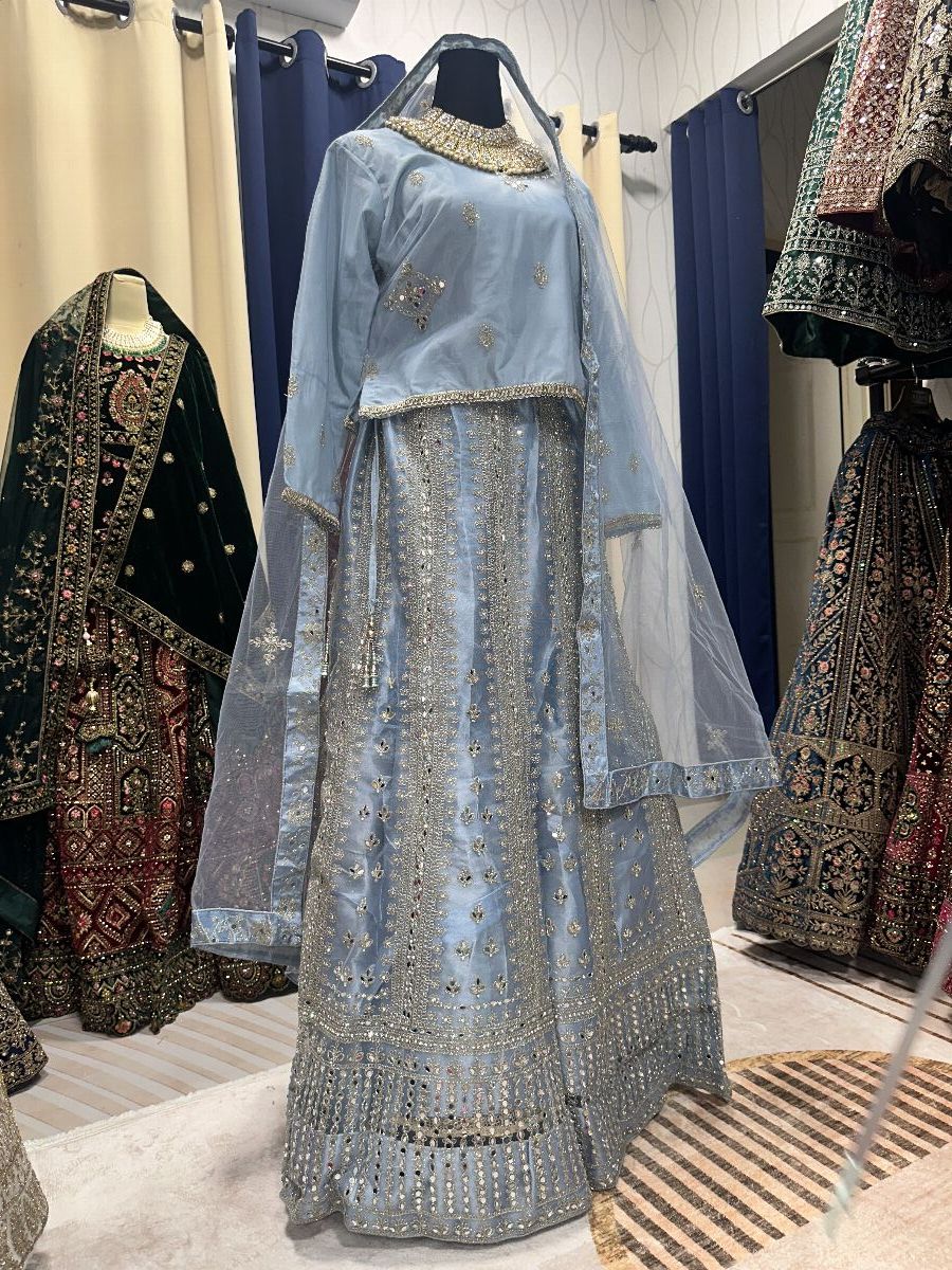Grand Party Mirror Baby Blue Lengha