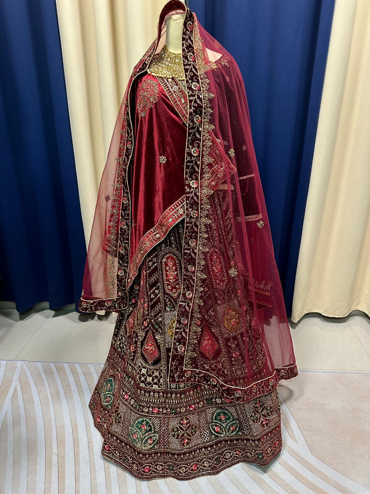 Grand Double Dupatta Maroon Lengha