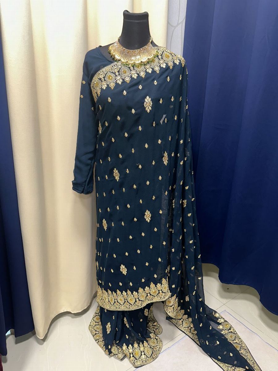 Grand Teal Blue Saree