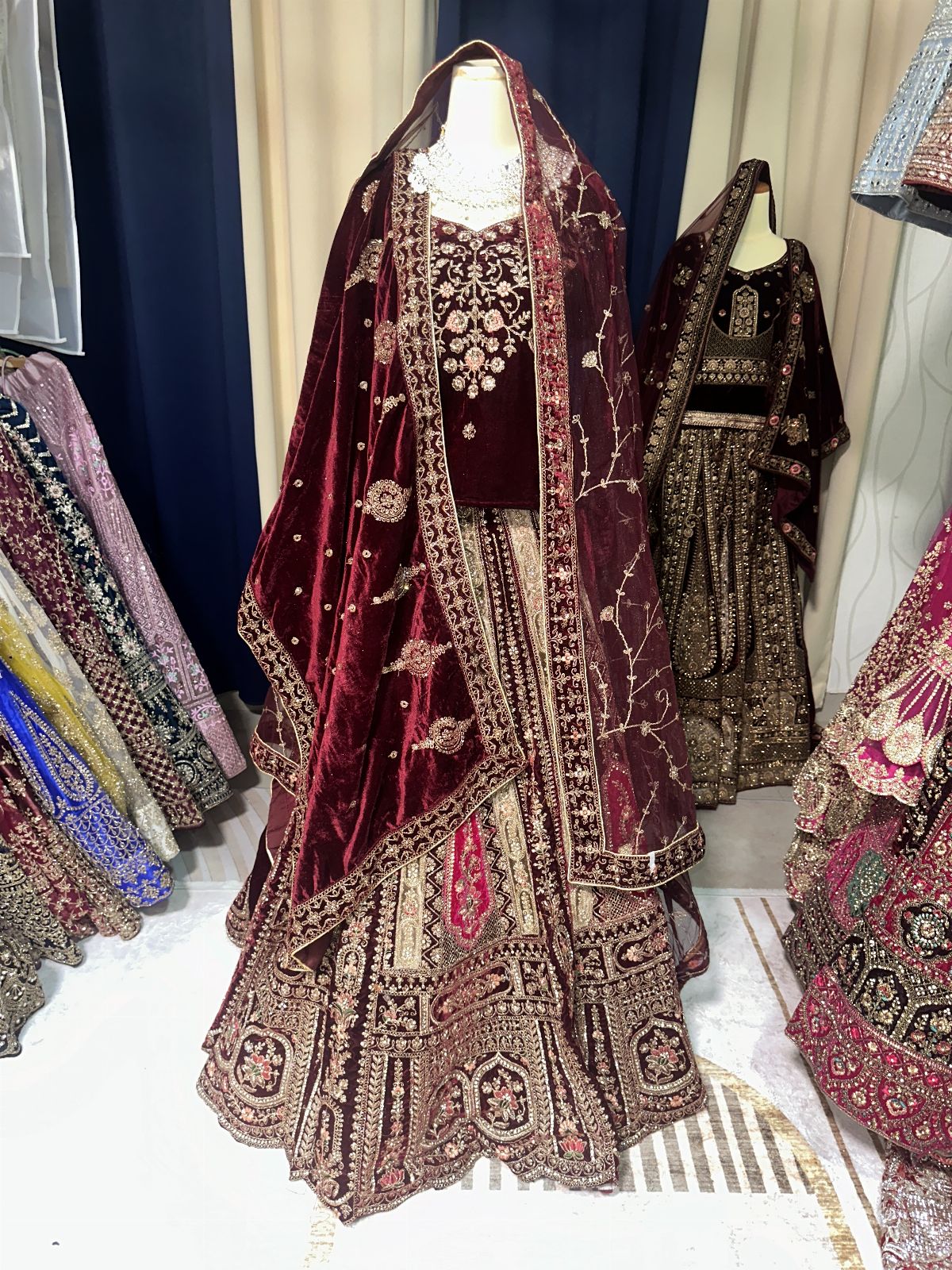 Grand Double Dupatta Burgundy Lengha