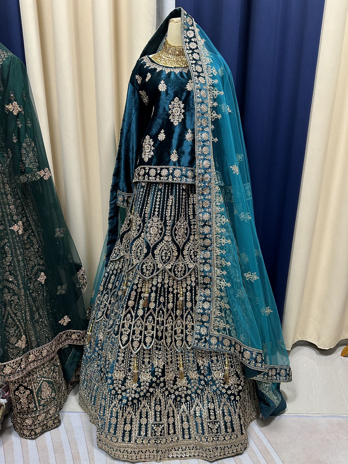 Grand Stones Teal Blue Lengha