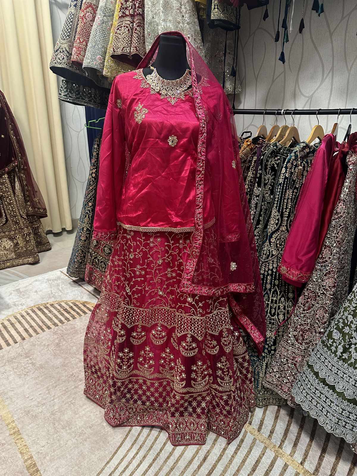Plusize Party Mirror Rani Pink Lengha