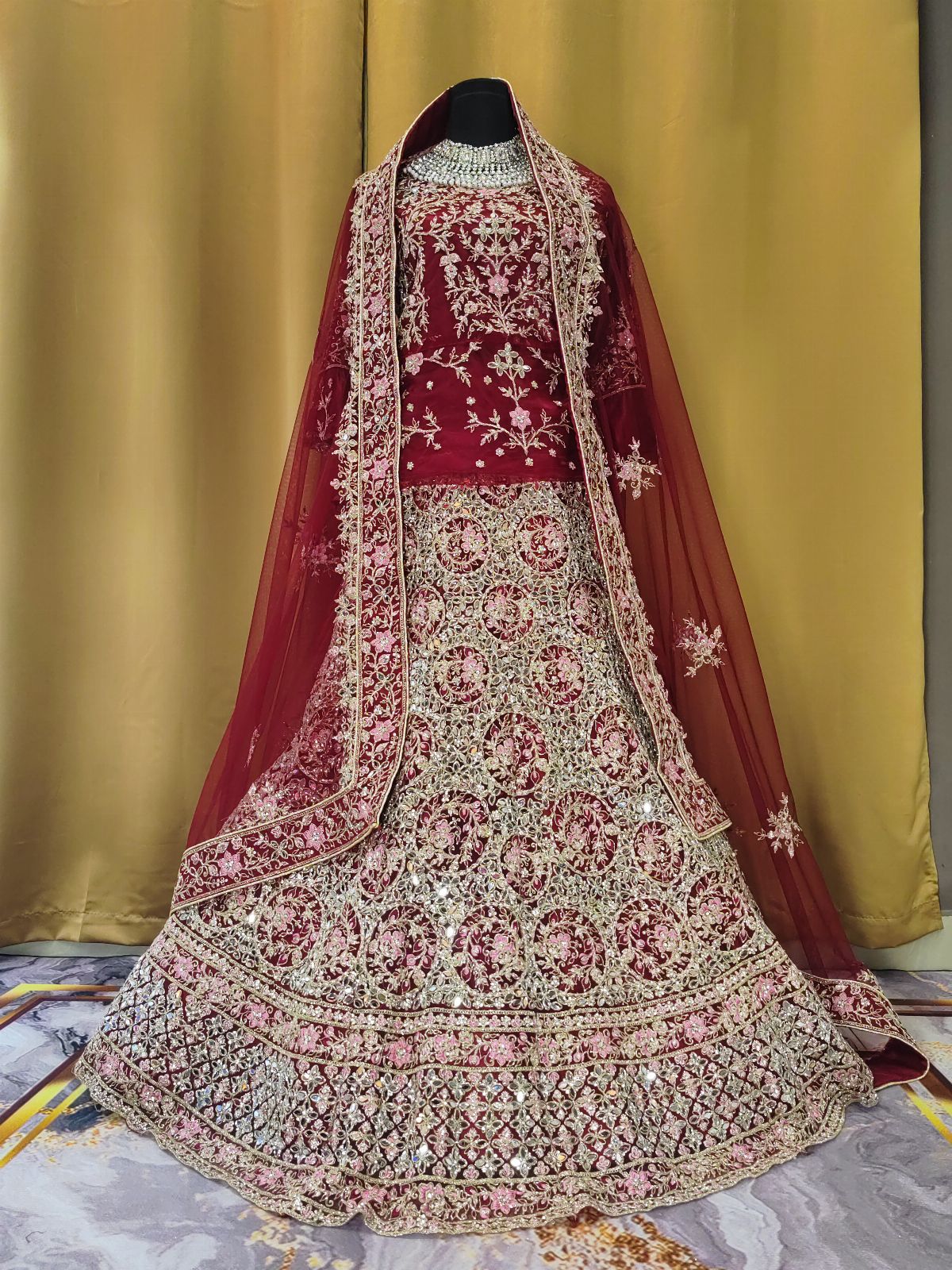 Grand Mirror Maroon Lengha
