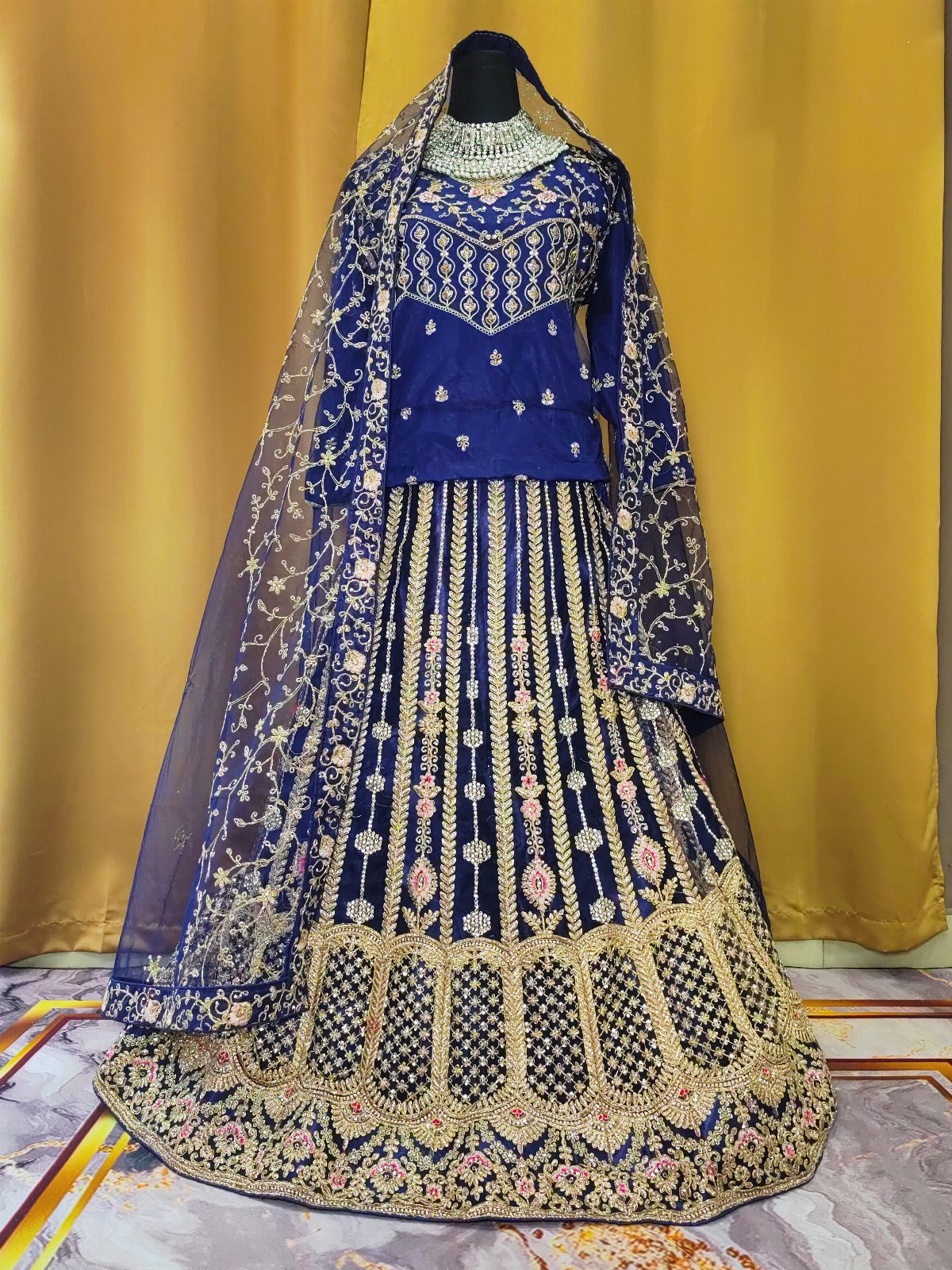 Grand Stones Navy Blue Lengha