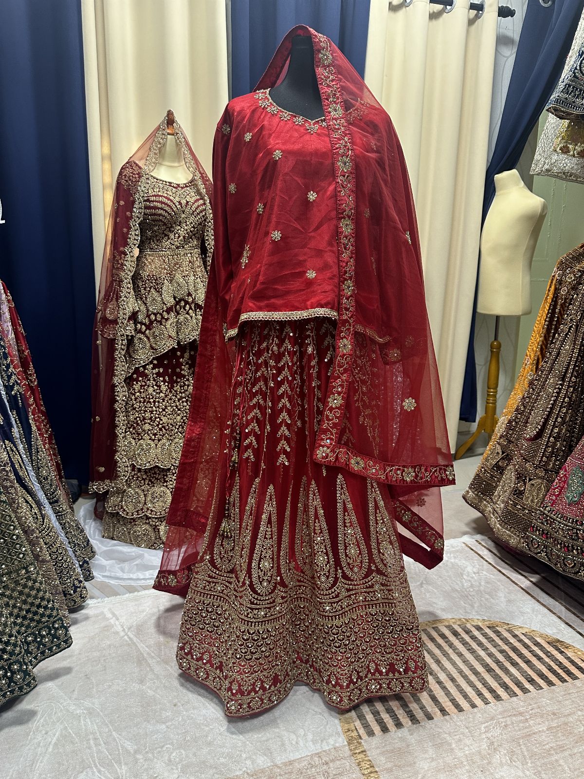 Plusize Party Mirror Red Chilli Lengha