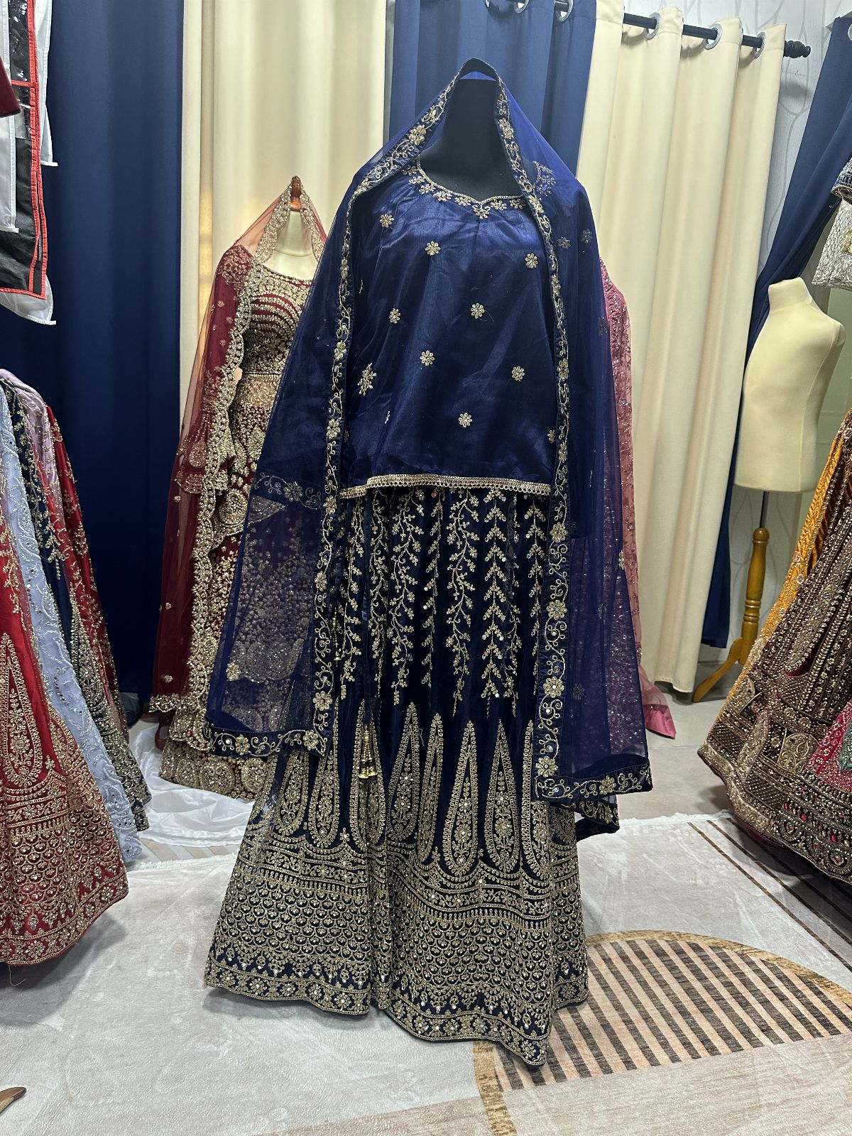 Plusize Party Mirror Navy Blue Lengha