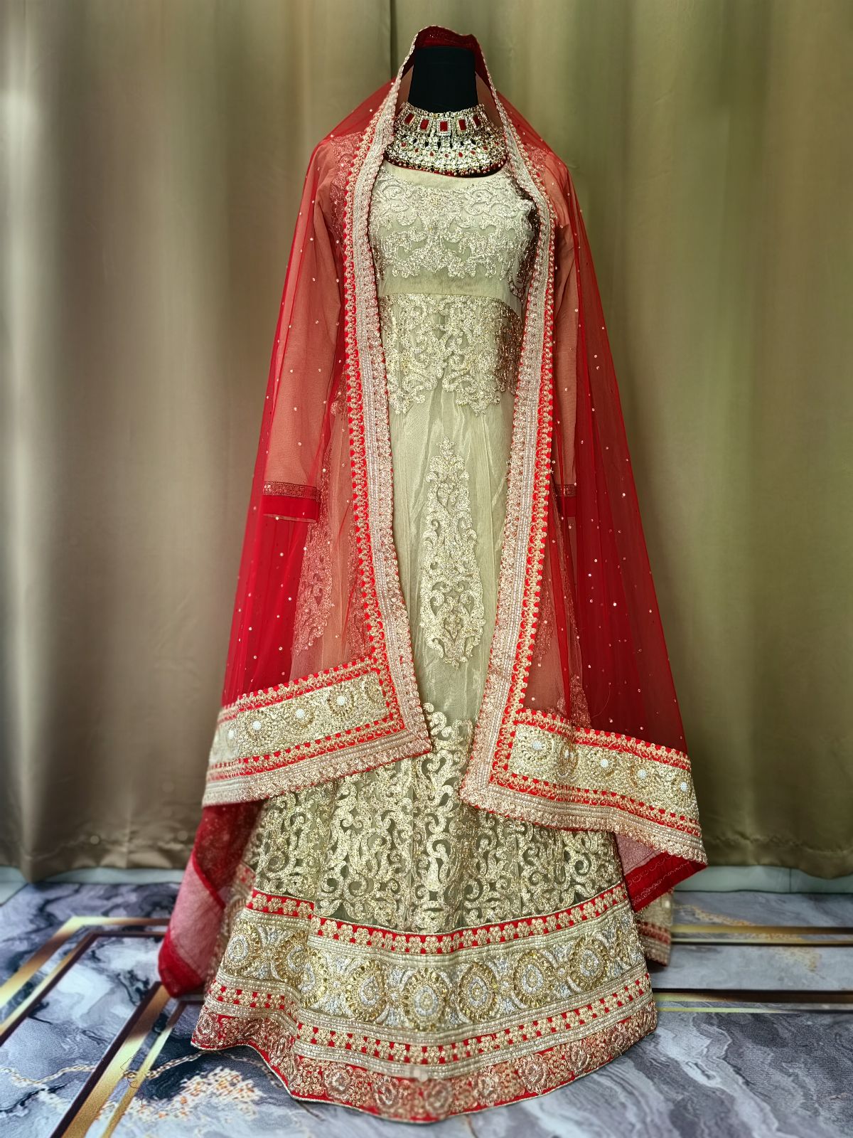 Party Gold Red Lengha Dress
