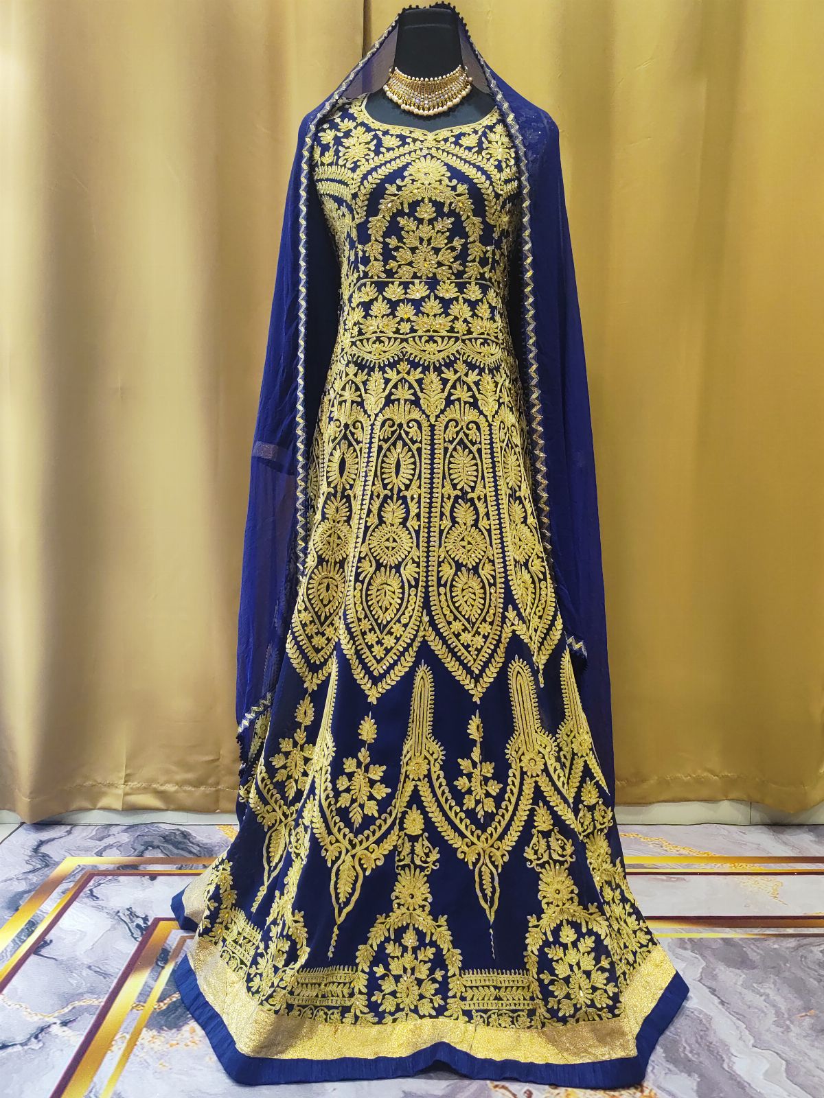 Party Dark Blue Gold Lengha Dress
