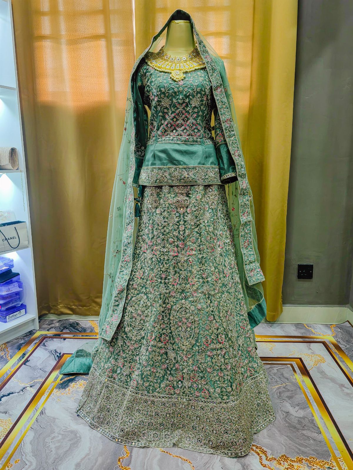 Grand Mirror Pistachio Green Lengha