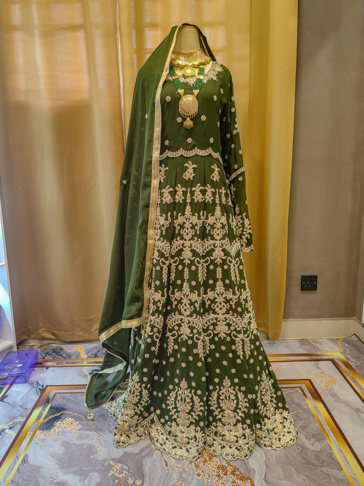 Grand Stones Moss Green Lengha Dress