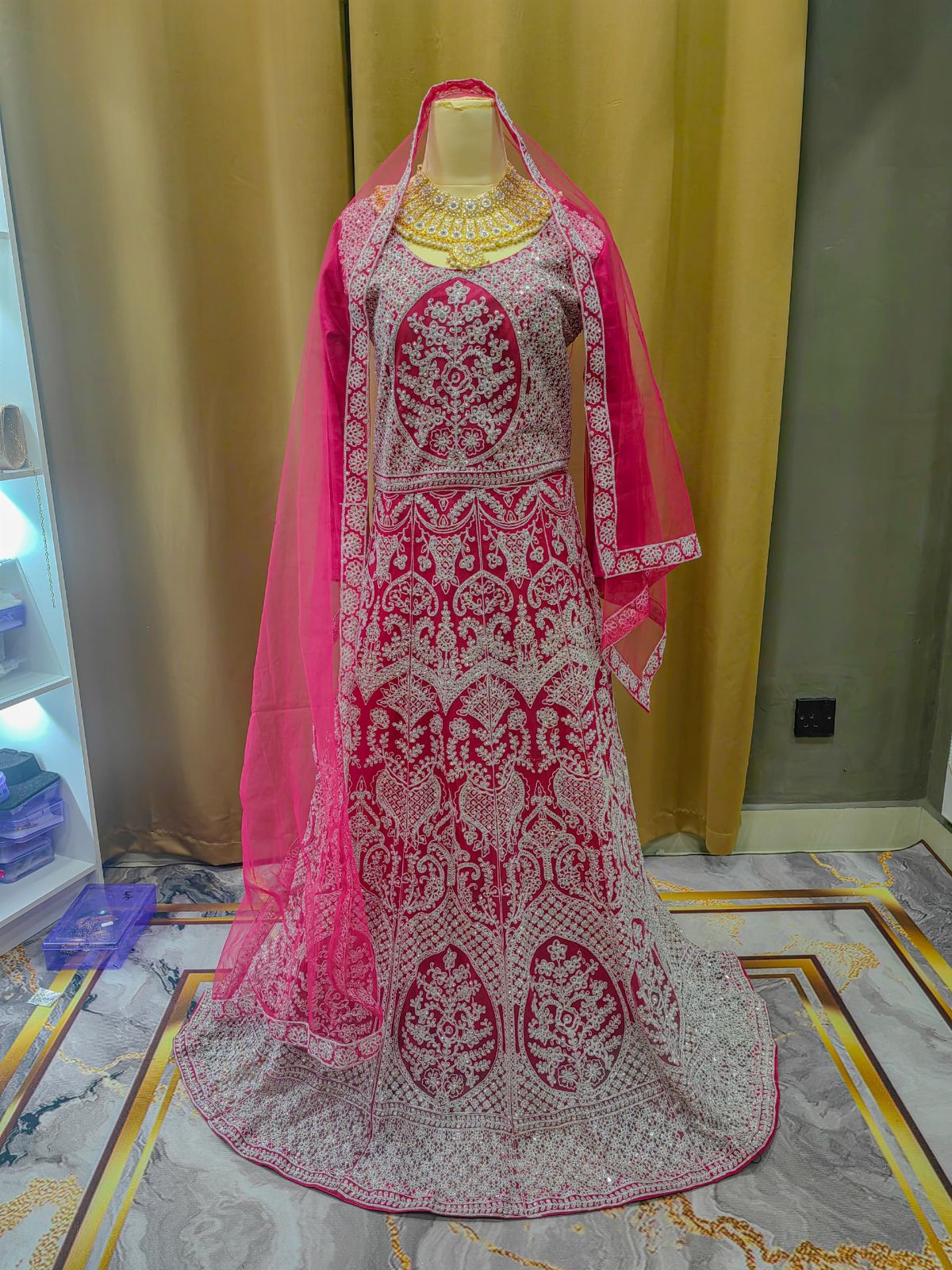 Grand Stones Hot Pink Lengha Dress