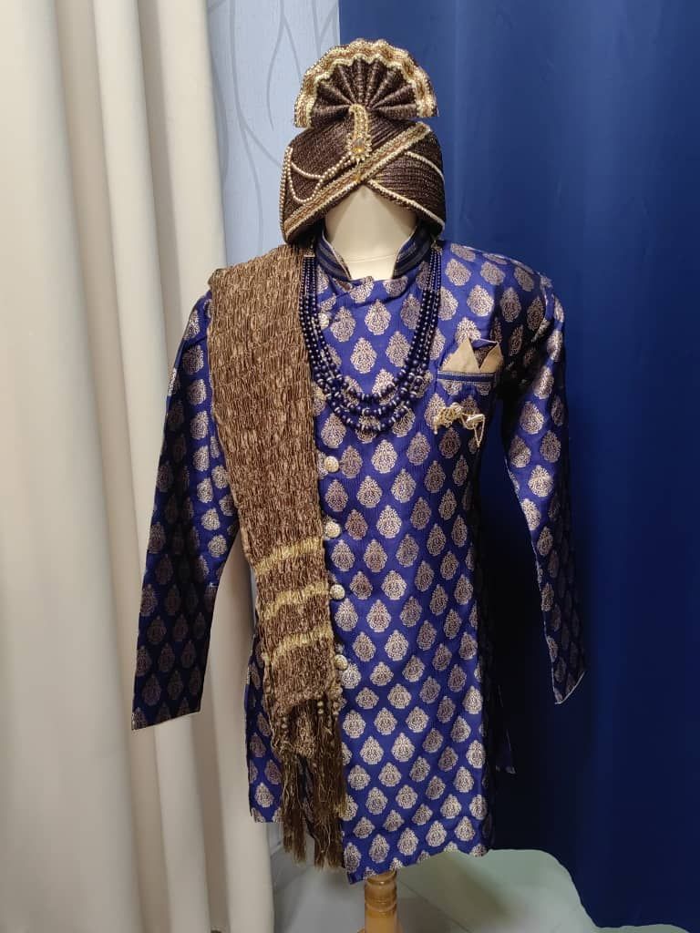 Grand Sherwani Gold Blue