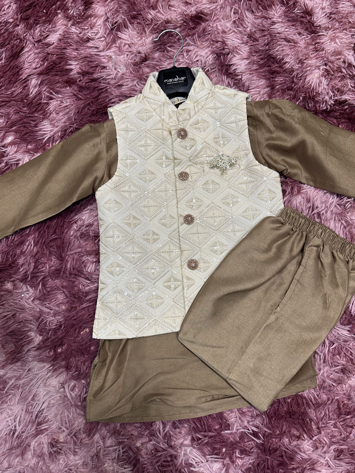 Kids Sherwani Cream Brown